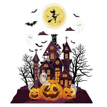 小麥購物 萬聖節裝飾無痕壁貼 L2004  城堡南瓜燈  60 x 45cm
