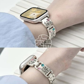 可愛款 呆萌小狗 金屬錶帶 蘋果錶帶 適用 Apple Watch 11 10 9 替換錶帶 42mm 46mm 腕帶