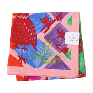 Vivienne Westwood 藝術塗鴉風行星LOGO圖騰刺繡帕領巾(粉紅底/49CM)