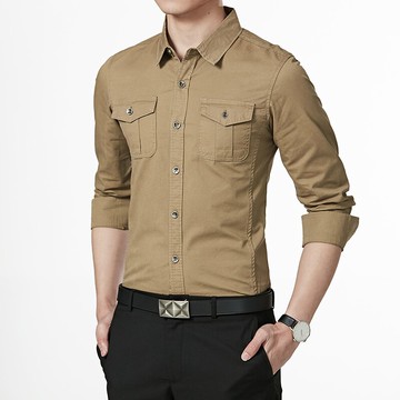 夏季男士長袖襯衫杉復天修身上衣長軸休身修閑寸忖襯衣村男衫土