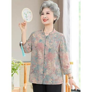 老年人夏裝女襯衫奶奶套裝中老年春裝媽媽衣服夏季老太太老人襯衣