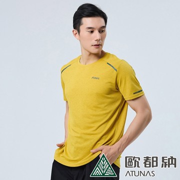 【ATUNAS 歐都納】男款ATUNAS-TEX吸濕排汗短袖條紋T恤A2TS2310M黃/防曬透氣/快乾舒適/休閒旅遊/登山健行