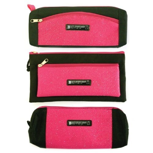 Just Stationery Assorted Shaped Glitter Pencil Case Pink Black