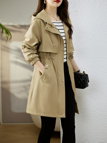 英倫風高端漂亮中長款風衣連帽女士2024冬季新款收腰顯瘦好看外套鑫弘-素時衣櫥