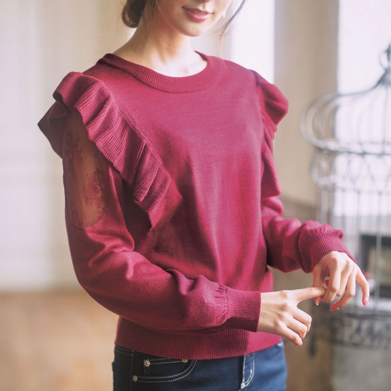 ジーラ Geera 肩レースフリルニット ベリーピンク 通販 Lineポイント最大1 0 Get Lineショッピング