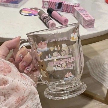 質量無憂❗❗❗防燙可愛小熊蛋糕玻璃杯ins杯子高顔值設計卡通大容量便攜 NLPK