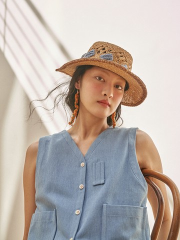 Seed Straw Hat - Blue