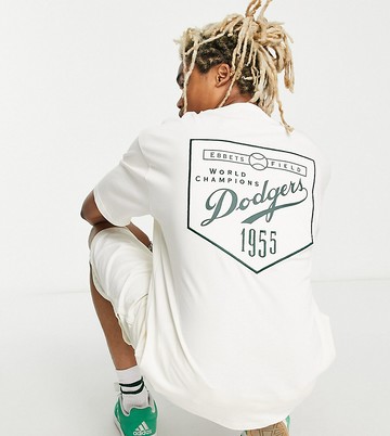 New Era LA Dodgers archive patch t-shirt in off white exclusive to ASOS