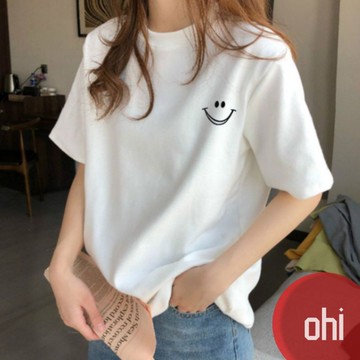 【ohi】『熱銷中』 韓版寬鬆素色微笑短袖上衣 短袖t恤 女裝 顯瘦上衣 衣服 寬鬆上衣 素T GTM1706