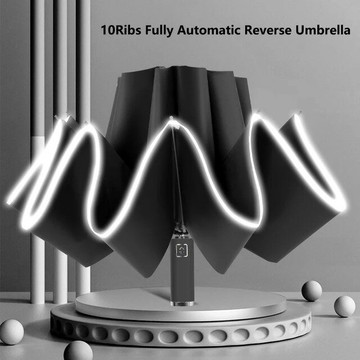 【日本代購】全自動反向折疊雨傘 10 骨防風強反光條紋防紫外線折疊大雨傘男女