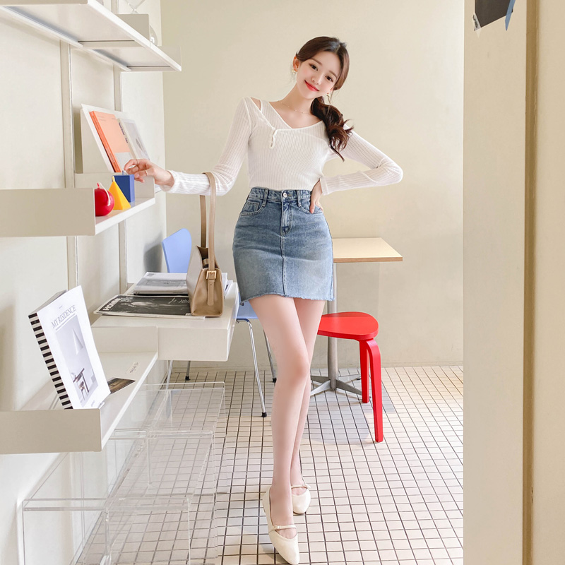 sk4649 不修邊A字牛仔迷你裙