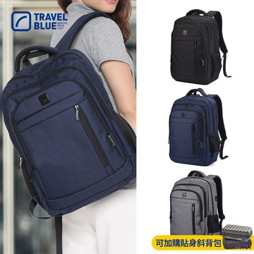 【Travel Blue 藍旅】VANGUARD款 多功能後背包-黑/海軍藍/灰 (防潑水電腦包/商務背包)TB3080