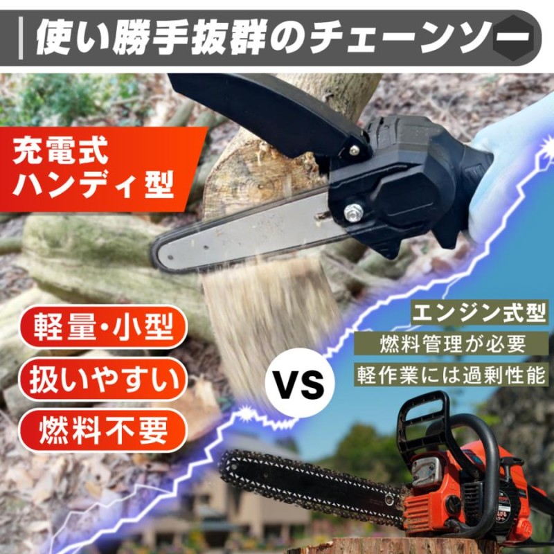 電動チェーンソー 充電式 6インチ 小型 21V バッテリー 2個付き DIY