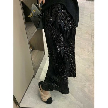 2025秋冬低調不夸張復古亮片閃閃半身裙網紅小眾裙子中長款魚尾裙