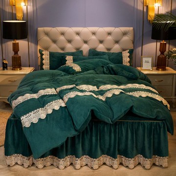 歐式水晶絨四件套床裙款公主風加厚保暖法萊絨冬季加絨珊瑚絨被套