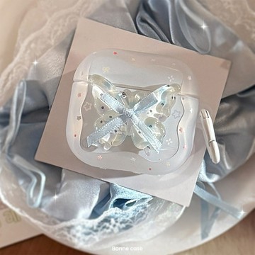 ins韓系冰透藍蝴蝶 適用於 蘋果 AirPods4代 Pro2保護套 AirPods Pro3 1 2 3代藍牙耳機殼