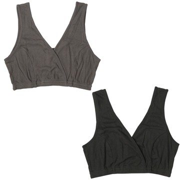 akachan honpo - 半截式內衣2件組-羅紋 交叉式開口-深灰色