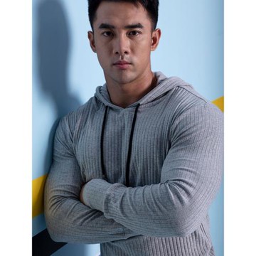 暗獄獵人 春季新款高彈力針織套頭連帽衫 肌肉男運動健身長袖上衣