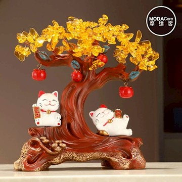 摩達客◉開運招財◉金錢樹木紋幸福情侶躺賺招財貓發財擺飾_客廳玄關臥室好風水好運勢