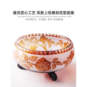 捷克BOHEMIA進口水晶玻璃果盤 手工雕刻歐式創意禮物家用裝飾擺件