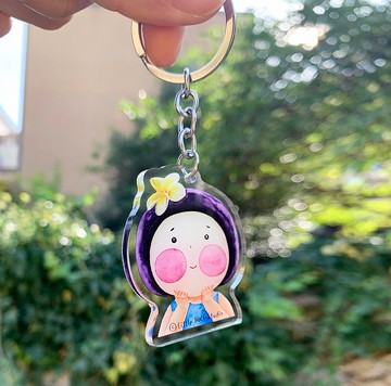 小半亞加力鎖匙扣 / 雞蛋花