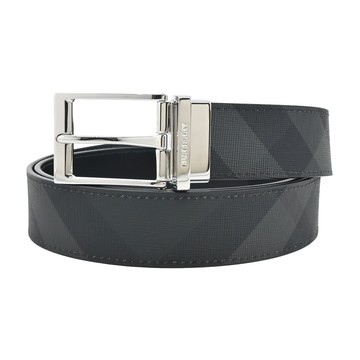 BURBERRY經典格紋拼皮革雙面兩用男士皮帶(炭灰色/銀色)_廠商直送