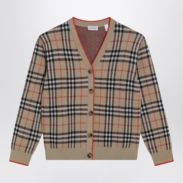Beige wool cardigan with Check motif