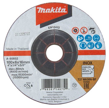 MAKITA 牧田 A-80852 研磨砂輪片 100*6*16 單片 WA36N 不鏽鋼