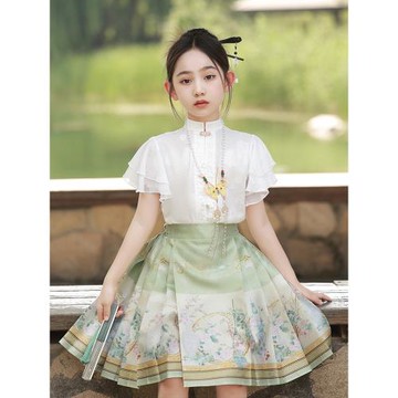 兒童馬面裙中國風唐裝漢服套裝夏款女童半身裙古風小女孩薄款短款