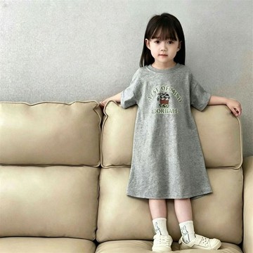 Mini baby🌷女童休閒日系短袖T恤連衣裙夏季寶寶幼兒園卡通中長款裙子