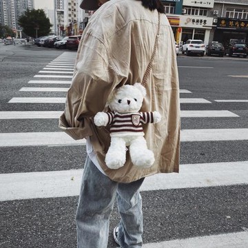 可愛少女毛絨小熊包玩偶包單肩包2025新款韓版學生女斜挎包鏈條包