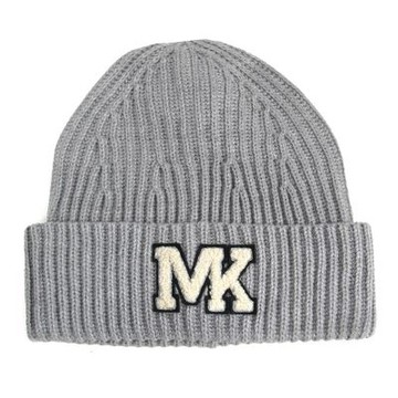 MICHAEL KORS MK LOGO粗線編織保暖毛帽(灰色)