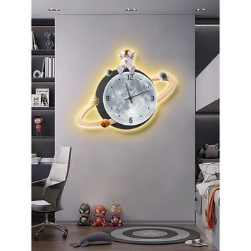2025新款月球客廳掛鐘網紅兒童房卡通創意鐘表臥室靜音壁掛時鐘燈