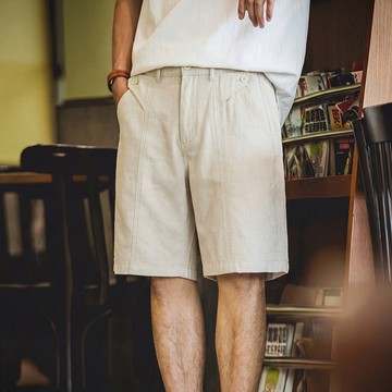 Wuluwear 棉麻混紡五分短褲男夏季透氣涼感美式復古輕熟風休閒通勤外穿五分褲