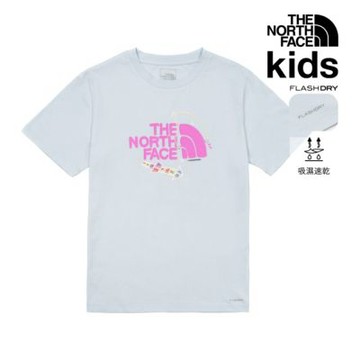 【The North Face 官方旗艦】北面兒童藍色FLASHDRY速乾圖案印花短袖T恤｜8H01BPO