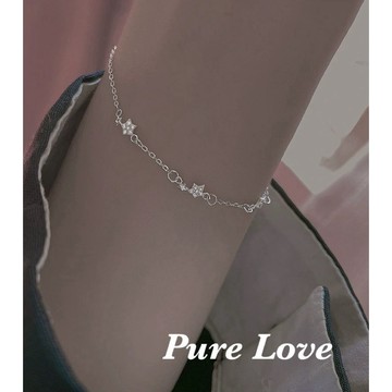 Pure Love樂芙 / 正韓 銀飾【S925純銀】B0330簡約通體純銀手鍊鑲鑽小星星鏈條纖細手鏈 / 銀