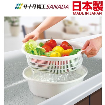 asdfkitty*日本製 SANADA白色橢圓型洗菜盆+瀝水籃-5.3L-正版商品