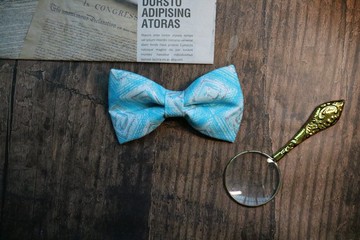 蓝色小清新配色几何图案领结设计感蝴蝶结