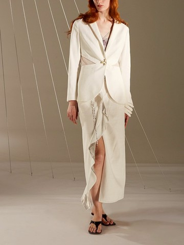 RIMLESS無邊 撞色拼接荷葉邊半身裙原創設計高腰百搭直筒西裝裙