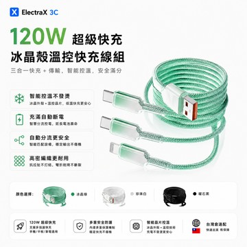 ⚡在臺出貨+隔天到⚡冰晶三閤一 超級快充120W兼容綫漸變編織耐彎折 快充線 充電線 傳輸線平果充電線支援carplay