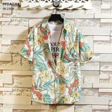 （爆款熱賣）（國際精品）【免運】大A（襯山男沙灘短袖襯山潮）（夏威夷花襯山男生網紅外穿）夏威夷花襯山男短袖寬鬆大尺碼胖子痞帥古著沙灘襯山潮流