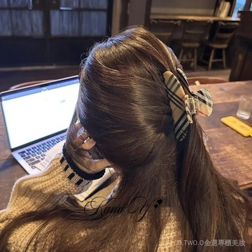 【臺灣出貨】韓係老錢風韆金感格紋醋痠抓夾髮夾簡約氣質輕奢格子高馬尾鯊魚夾 URME