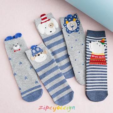 1雙 顏色隨機發 中幫襪 可愛卡通立體耳朵襪子 藍色系 日系 呆萌毛耳朵