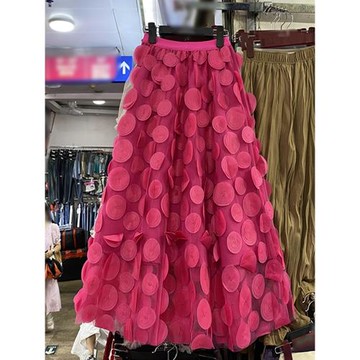 2025年春夏新款立體花朵時尚法式高級感a字大擺網紗半身裙女373B