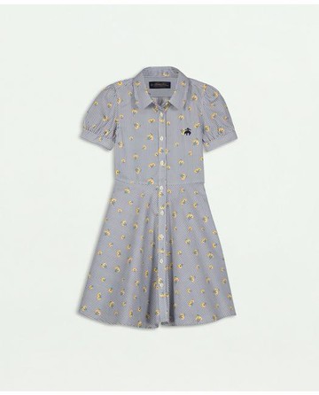 Brooks Brothers Girls Floral Stripe Cotton Shirt Dress | Navy | Size 14