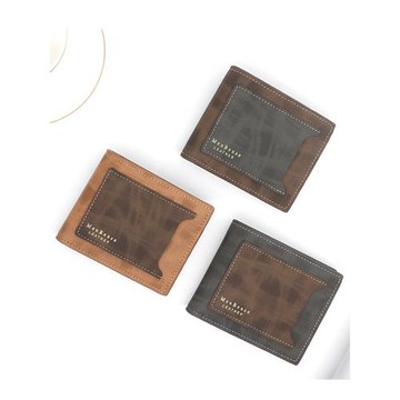 新款男士短款錢包時尚男士零錢包燙金印花錢包男士磨砂手拿包錢夾