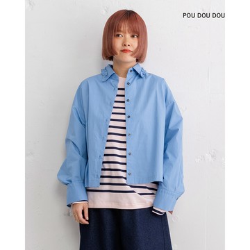 【POU DOU DOU】藍色短版荷葉領襯衫 PPX26032