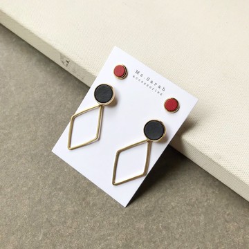 皮革圓框套組_黃銅幾何菱_黑(可改夾)