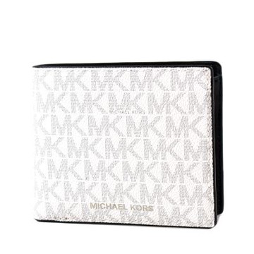 MICHAEL KORS 男款 銀字緹花LOGO防刮皮革零錢袋短夾-白色
