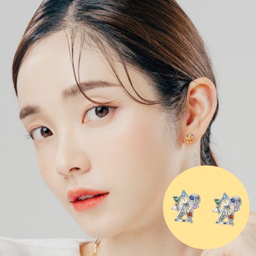 【A&R】韓風s925純銀旋轉白金摩天輪款轉珠耳環